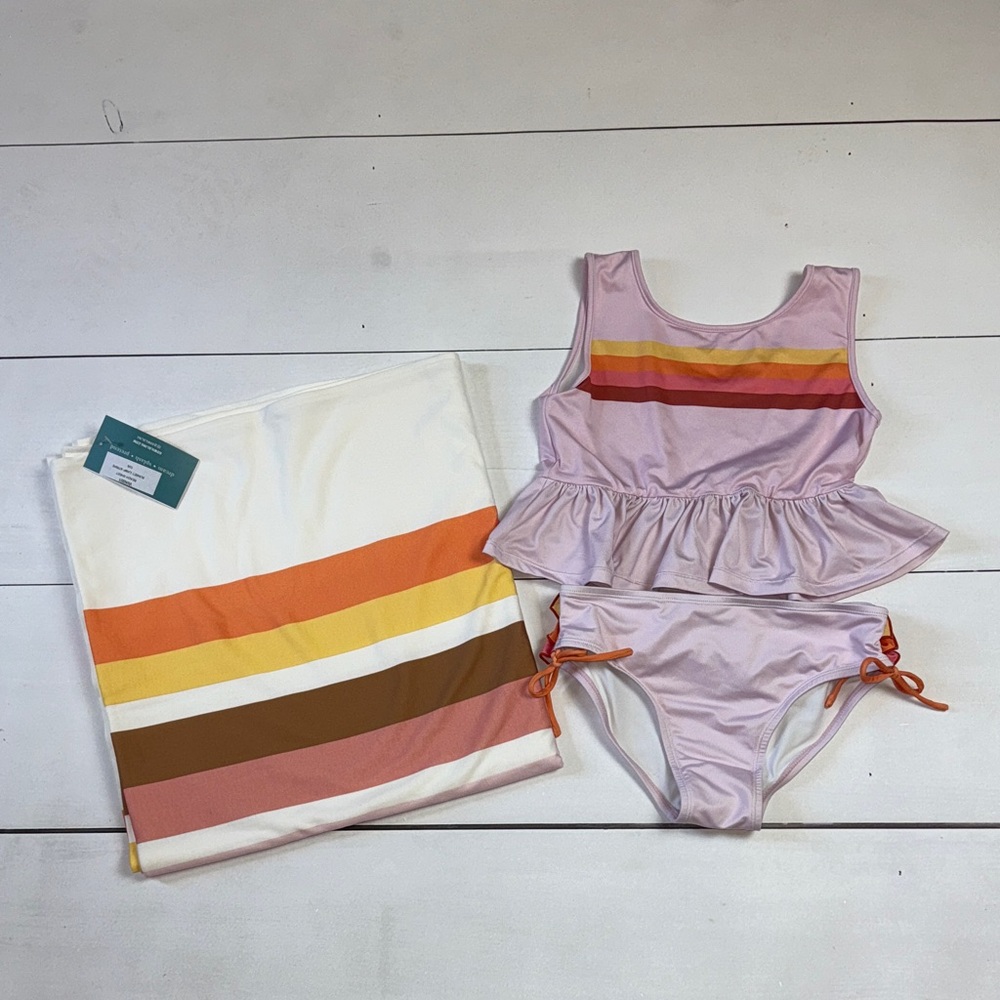 Well Dresses Wolf Wilding Sunset Camp Striped Kids Swim Set and Beach Sheet